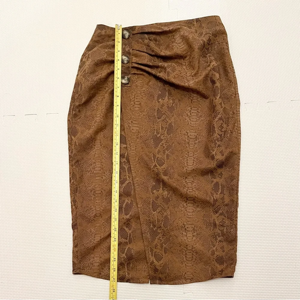Zara Brown Snake Print Pencil Skirt Front Slit Size S - Picture 9 of 9